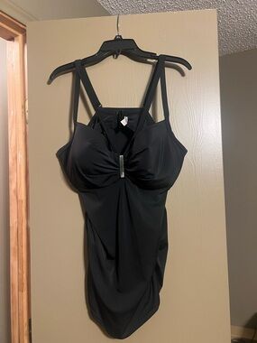 Cacique Black Tankini Top with Gold Accent